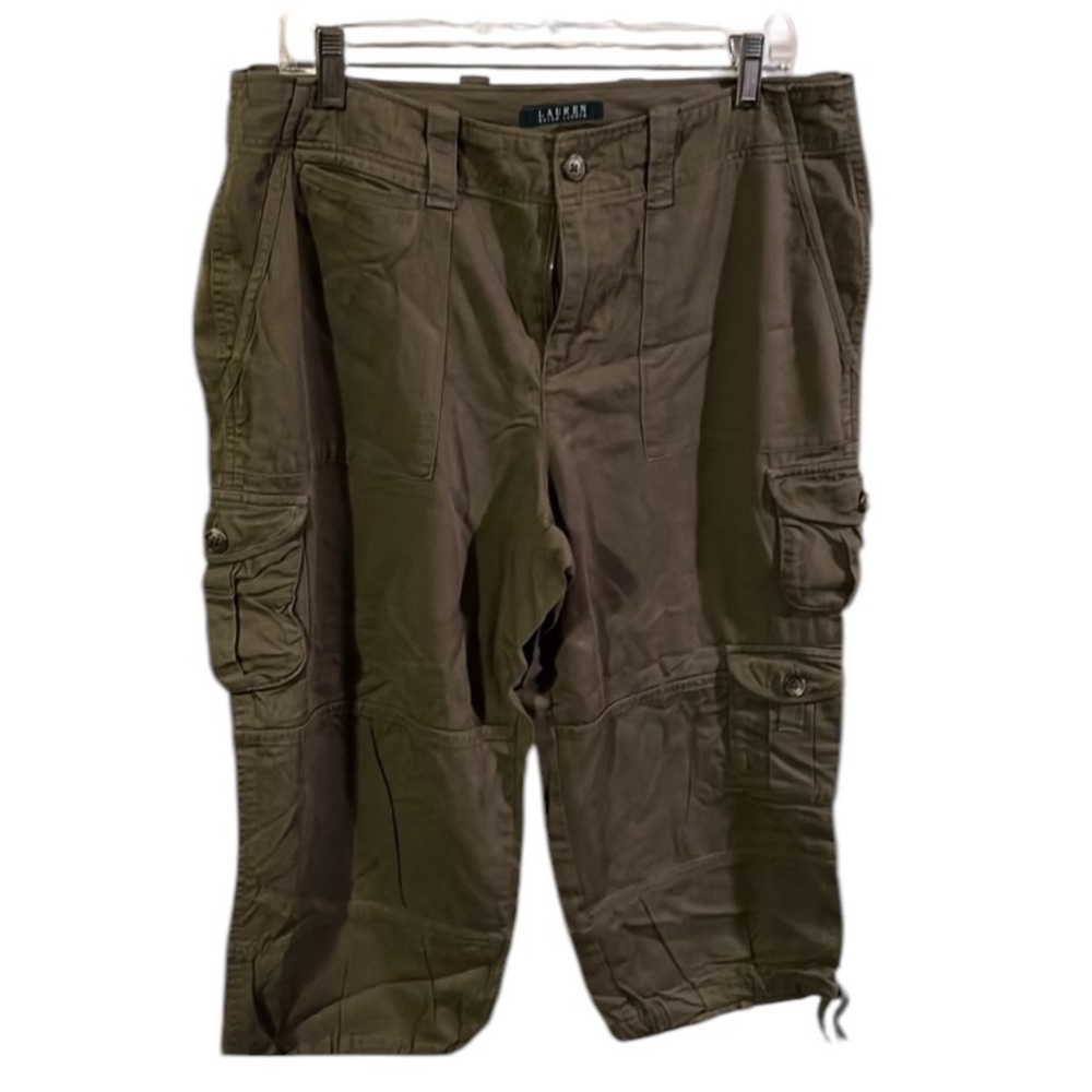 Lauren Ralph Lauren size 12 green cropped cargo pants ties at hem